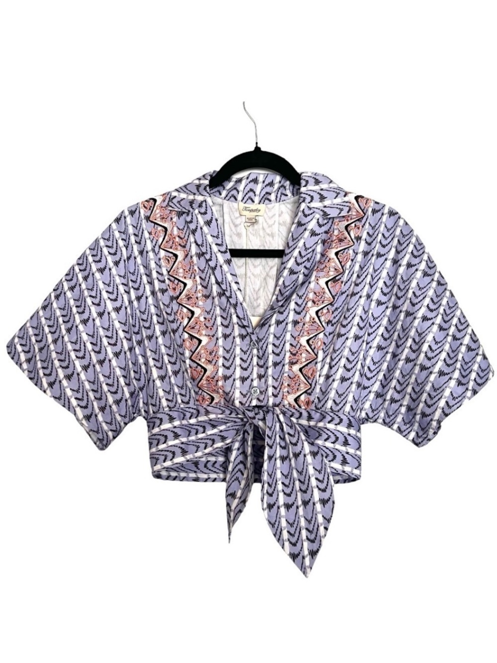 Temperley London Poet Tie Front Embroidered Cotton Poplin Shirt NWT Size 4